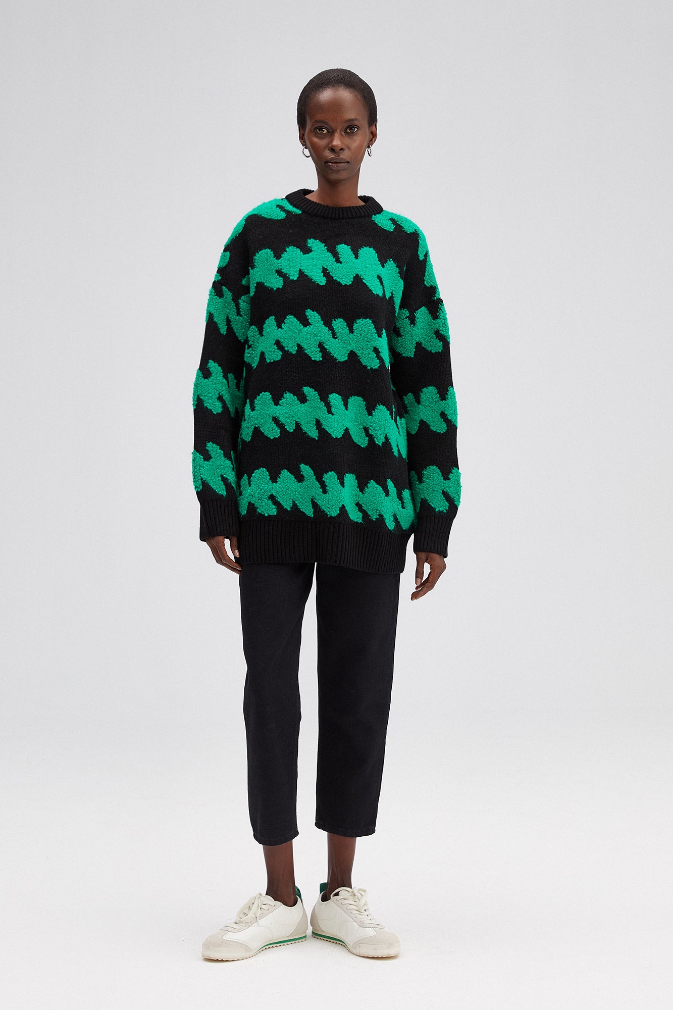OVERSIZE BİSİKLET YAKA DESENLİ KAZAK