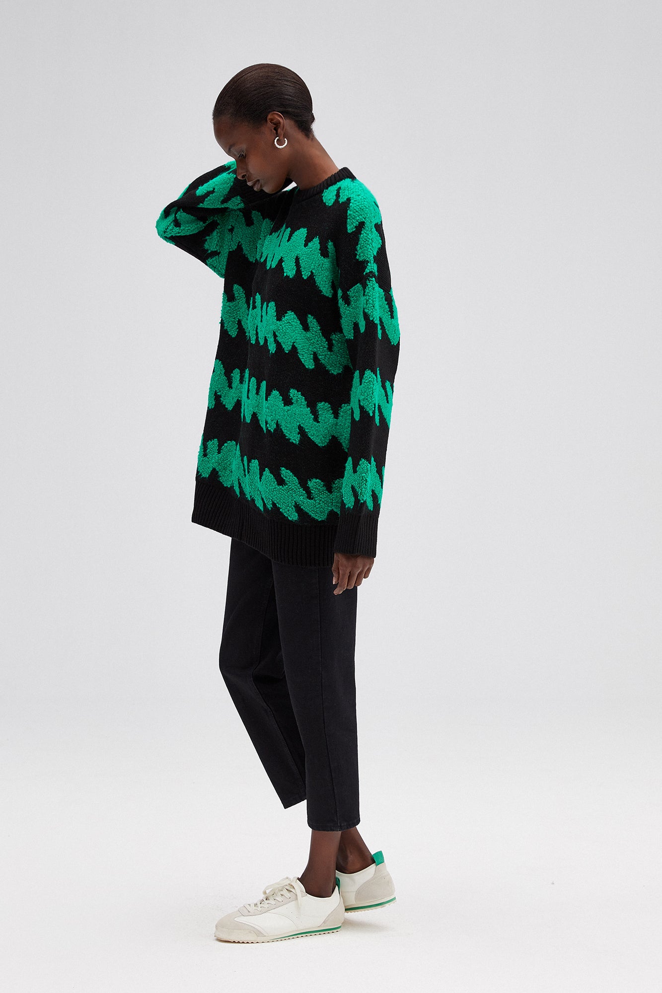 OVERSIZE BİSİKLET YAKA DESENLİ KAZAK