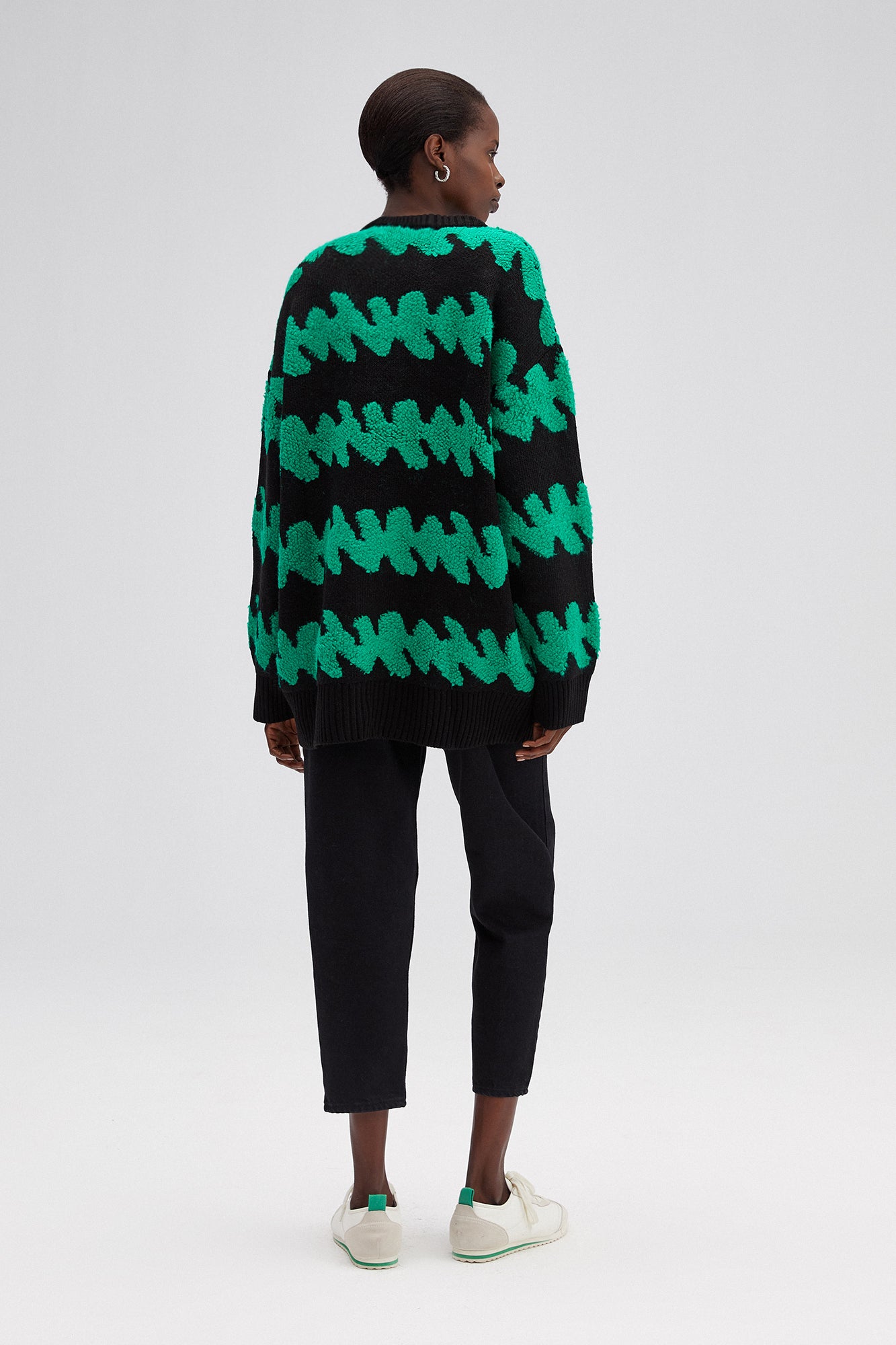 OVERSIZE BİSİKLET YAKA DESENLİ KAZAK