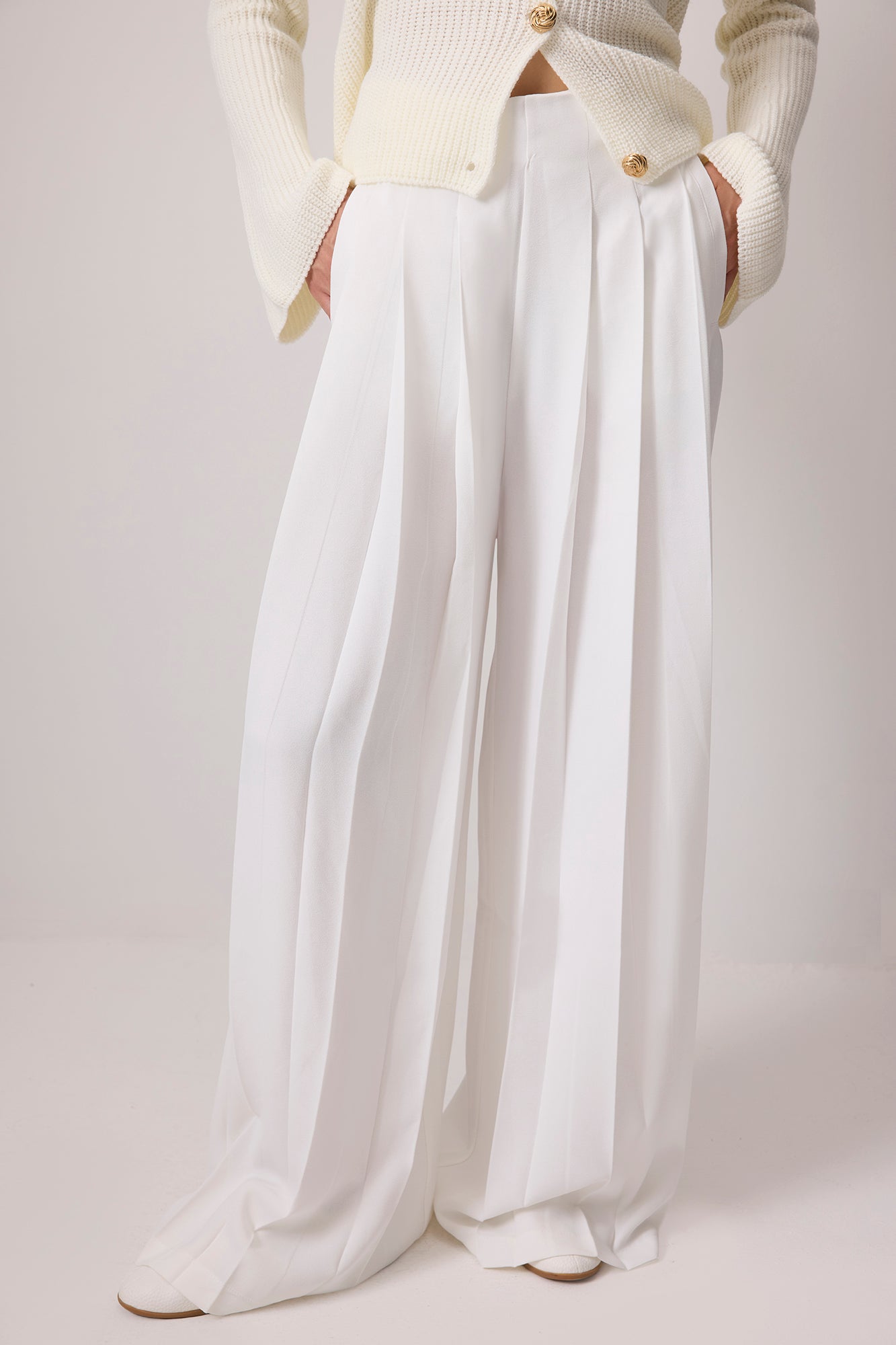 PİLELİ WIDE LEG KREP PANTOLON