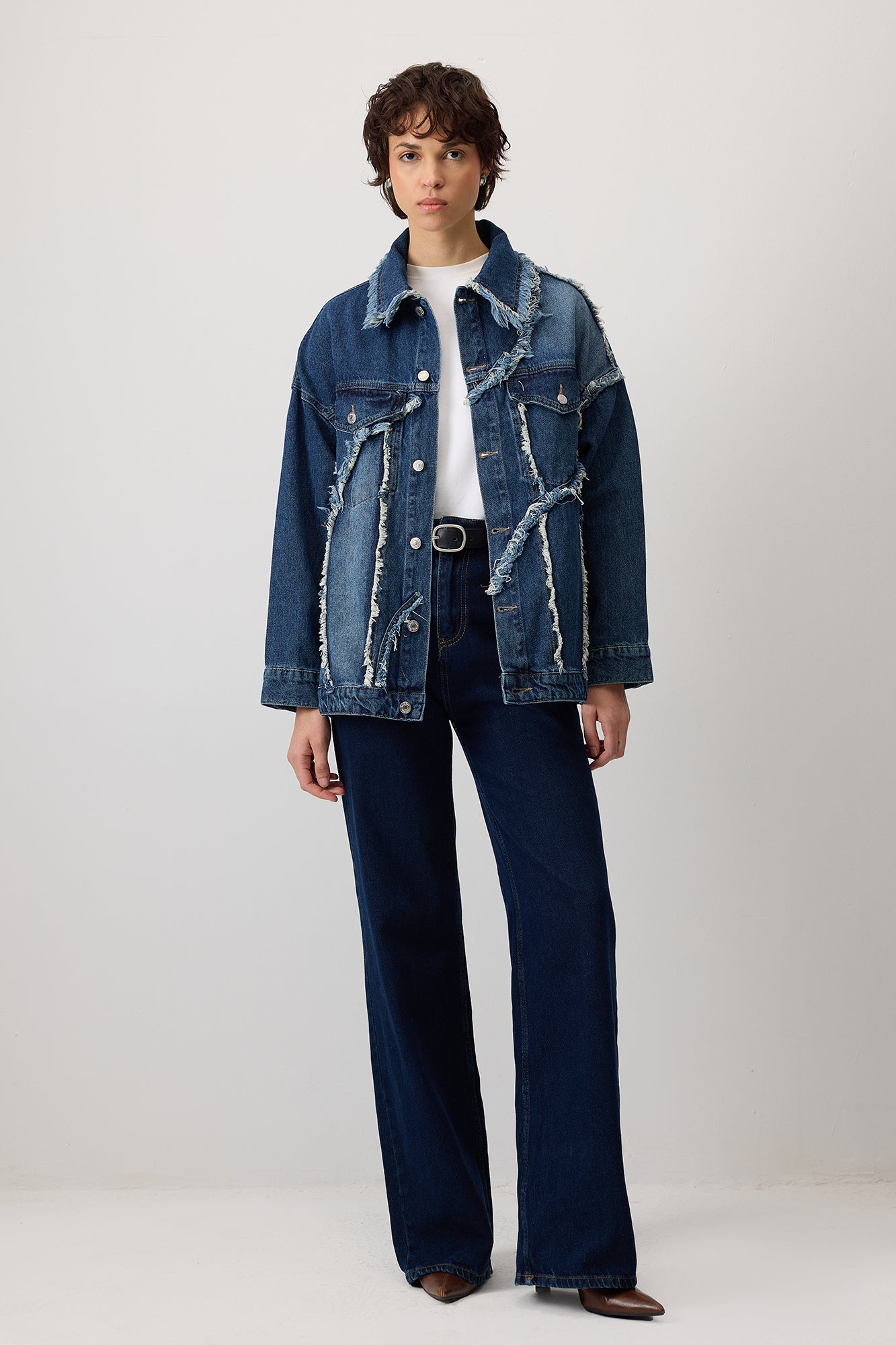 PÜSKÜLLÜ PARÇALI OVERSIZE DENIM CEKET