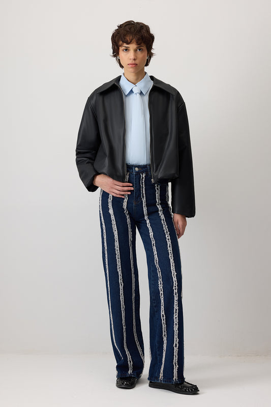 PÜSKÜLLÜ PARÇALI DENIM PANTOLON