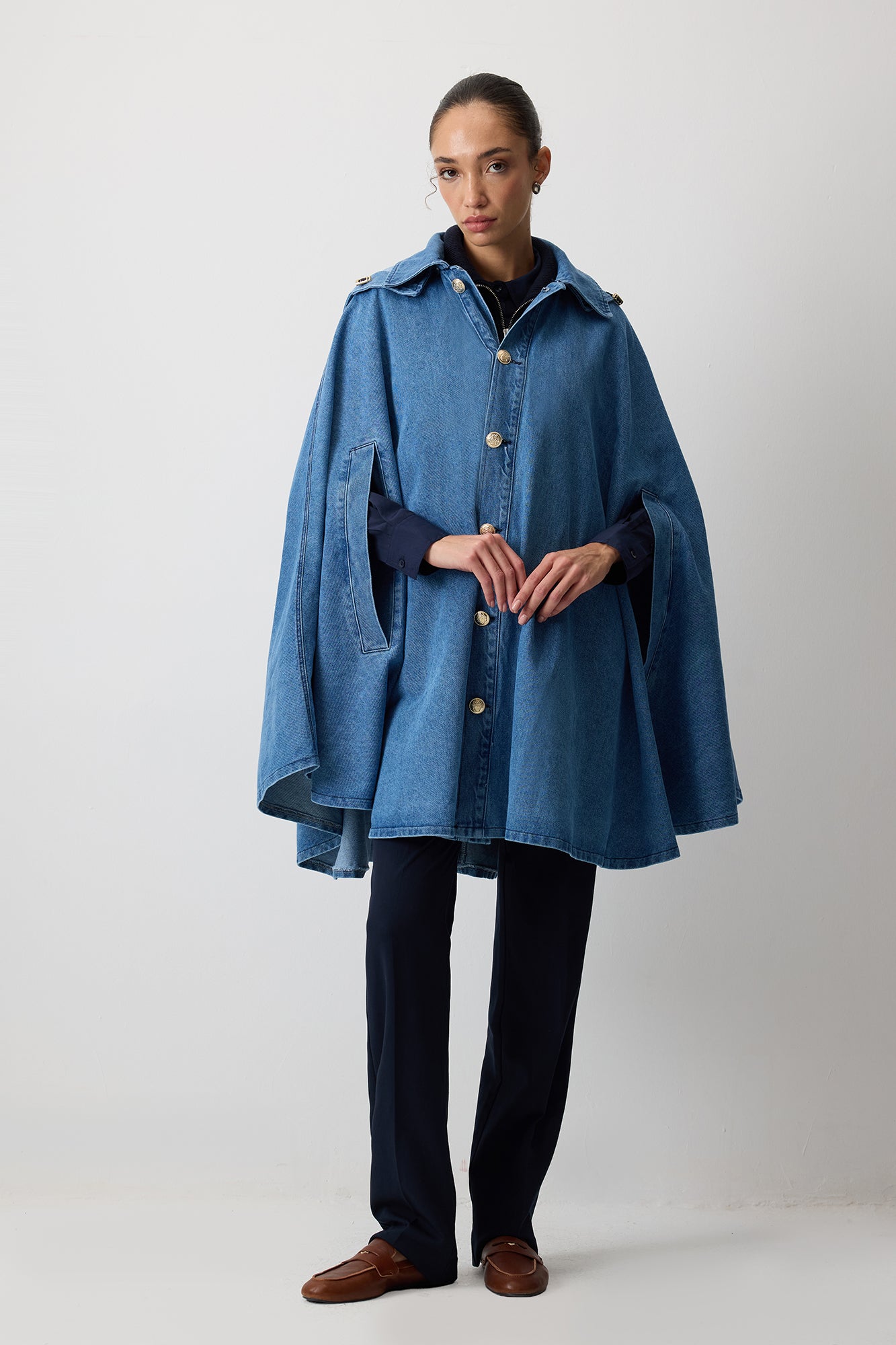 KAPÜŞONLU DENIM PANÇO