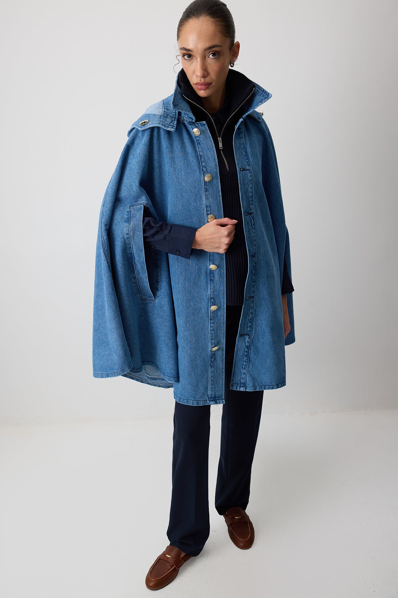 KAPÜŞONLU DENIM PANÇO