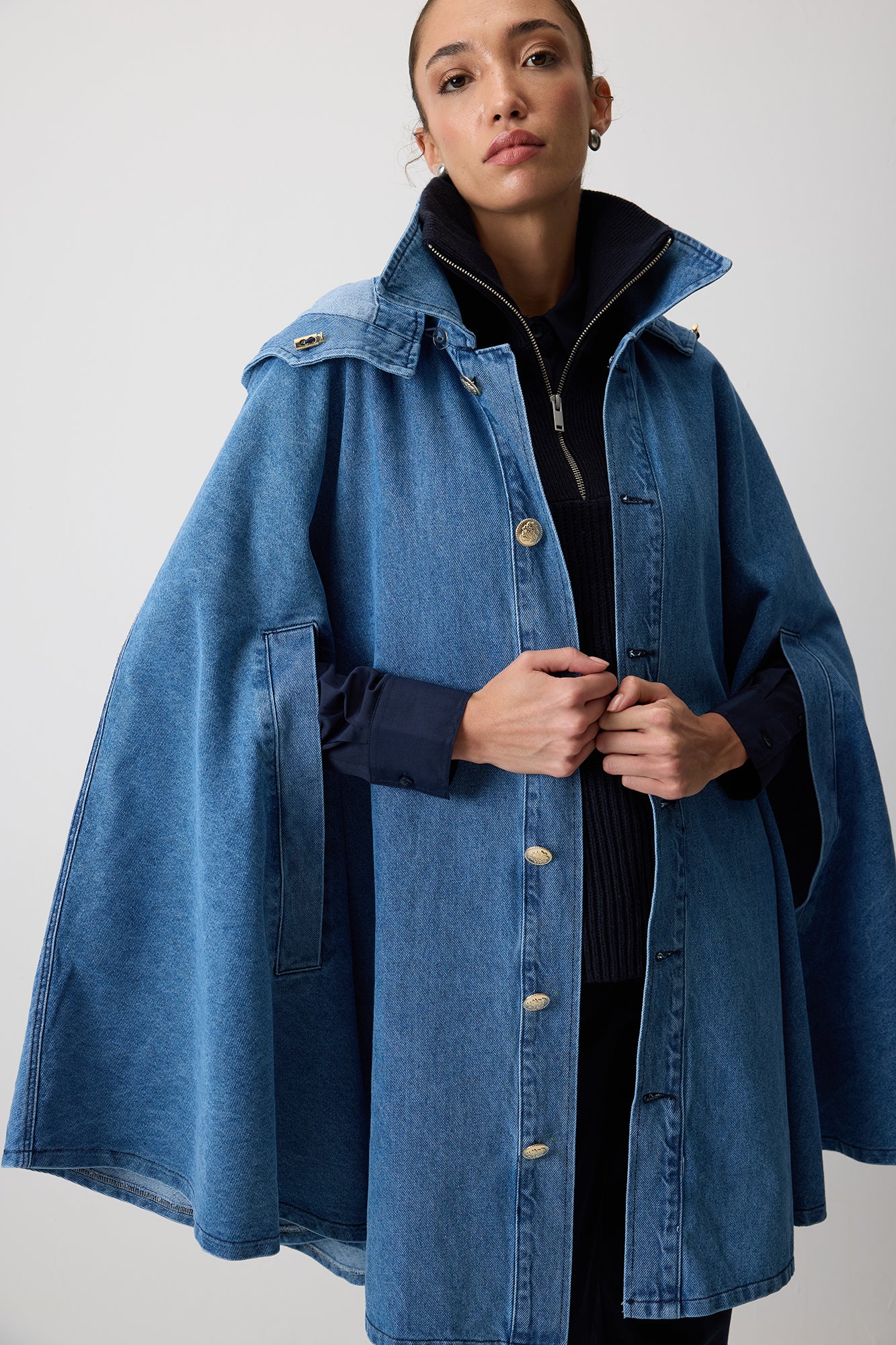 KAPÜŞONLU DENIM PANÇO