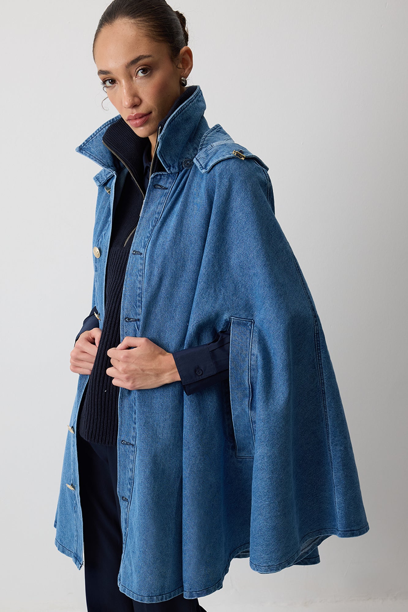 KAPÜŞONLU DENIM PANÇO