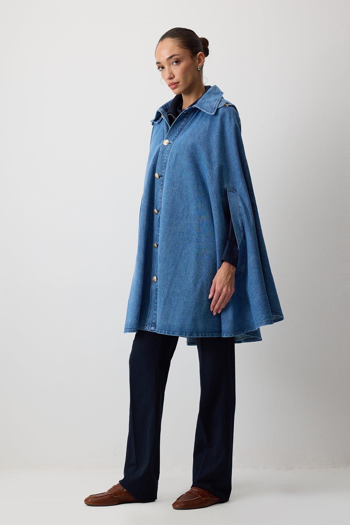 KAPÜŞONLU DENIM PANÇO