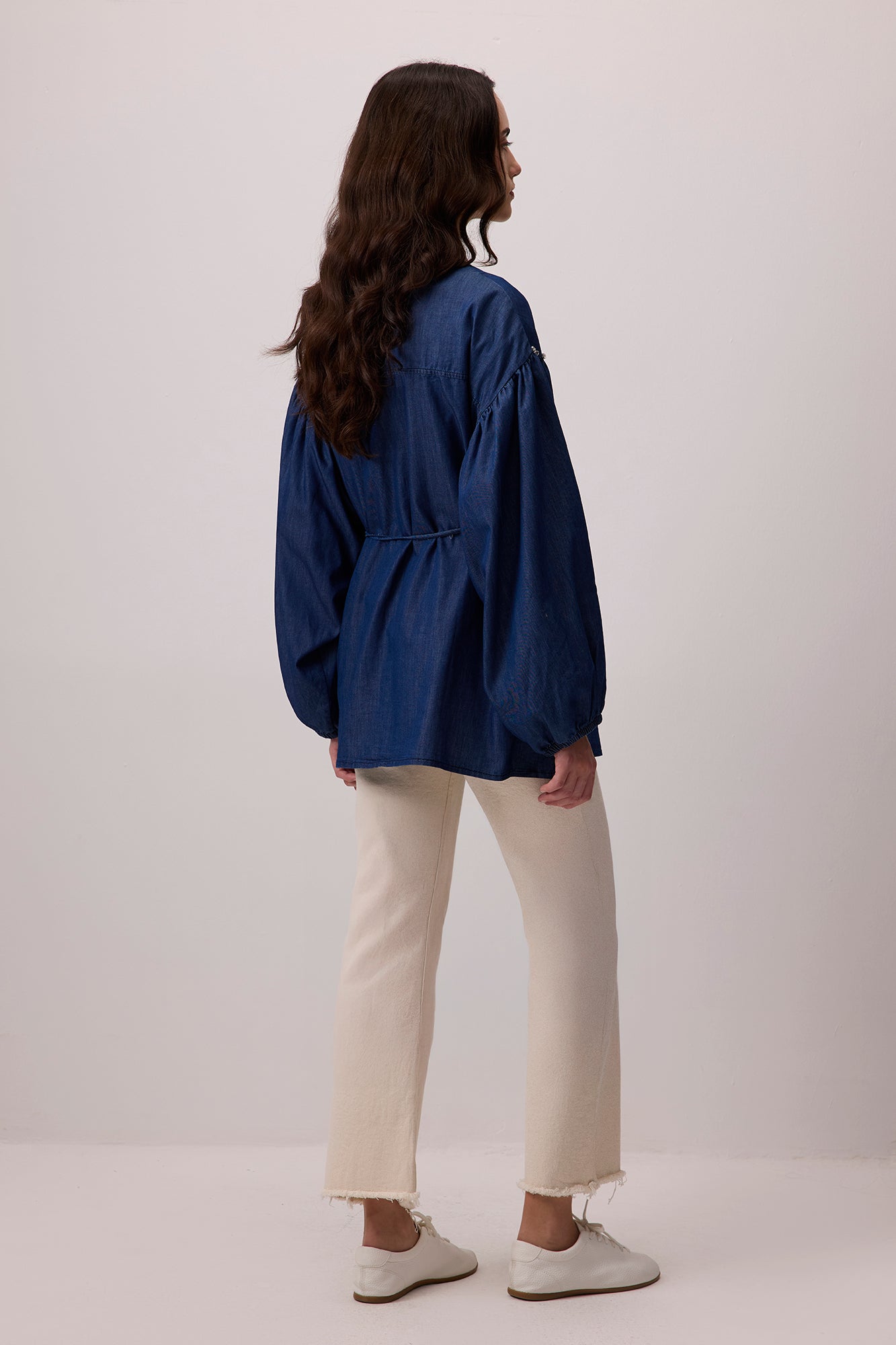 DENİM EFEKTLİ TAŞ İŞLEMELİ OVERSIZE CEKET