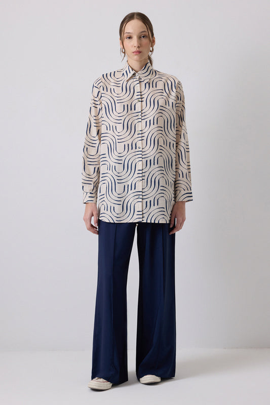 %100 PAMUKLU DESENLİ OVERSIZE GÖMLEK