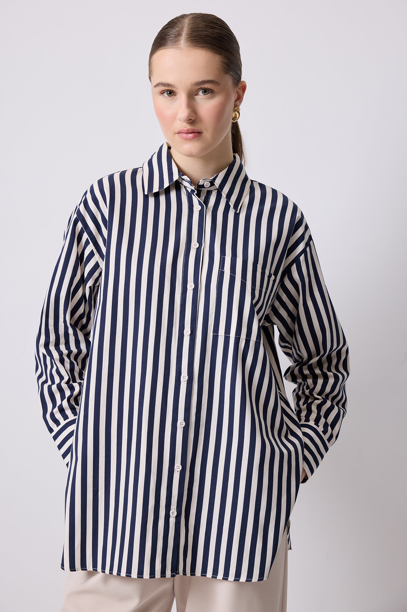 KALIN ÇİZGİLİ OVERSIZE GÖMLEK