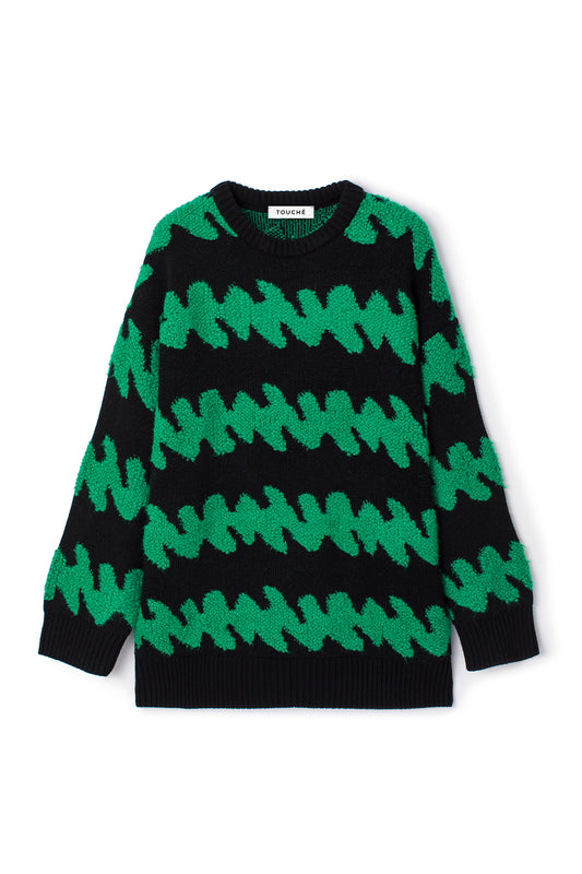 OVERSIZE BİSİKLET YAKA DESENLİ KAZAK