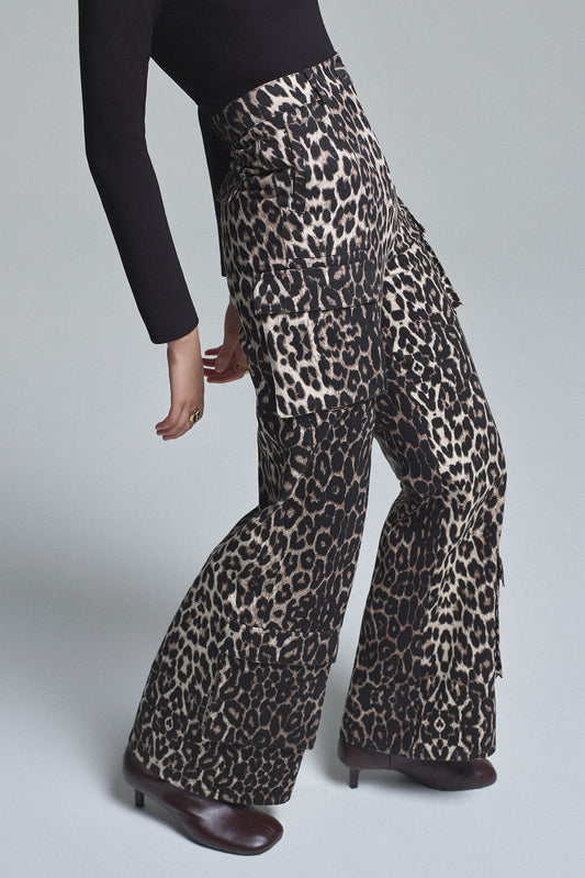 %100 PAMUKLU LEOPAR DESENLİ KARGO PANTOLON