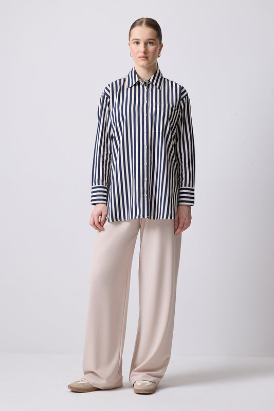 KALIN ÇİZGİLİ OVERSIZE GÖMLEK