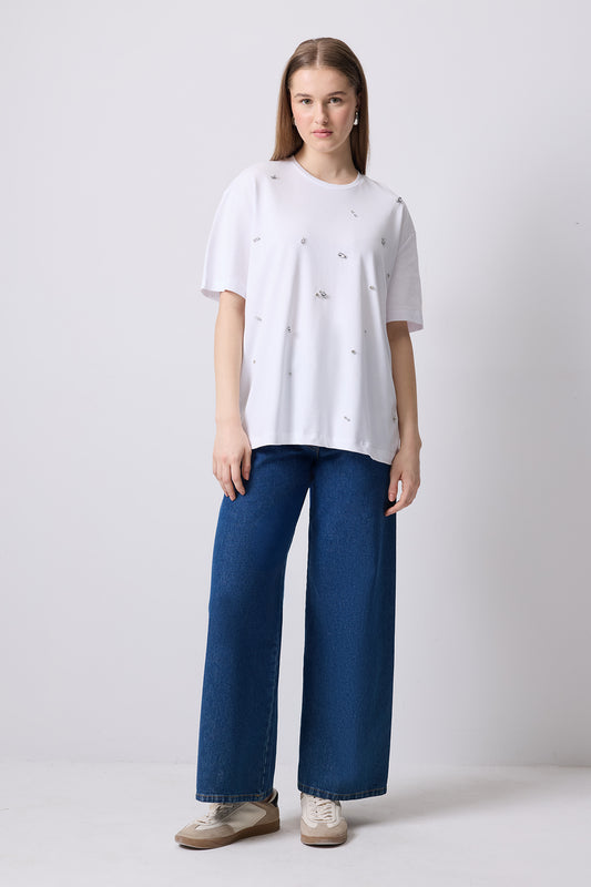 TAŞ İŞLEMELİ OVERSIZE T-SHIRT