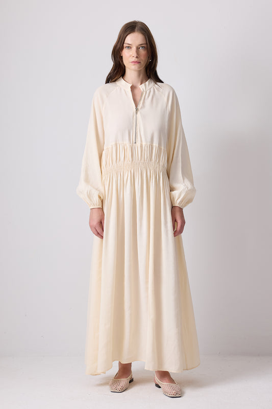BELİ BÜZGÜLÜ OVERSIZE ELBİSE