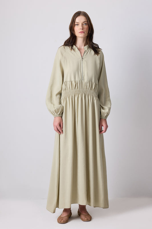 BELİ BÜZGÜLÜ OVERSIZE ELBİSE